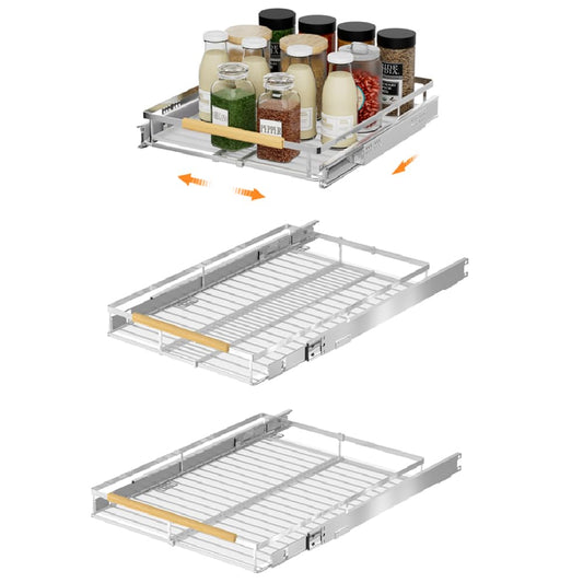 Slideep Expandable Pull Out Drawer 3 Pack, Adjustable Width Bottom-Mounted Cabinet Organizer Slide Out Storage Shelves for Cabinets Under Sink