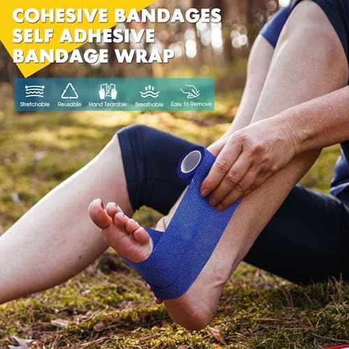 6 Pack Self Adhesive Bandage Wrap, 4 in x 5 Yards Non-Woven Self Adherent Cohesive Bandage, Vet Wrap Wound Tape for Thumb Finger Wrist Knee Ankle, White