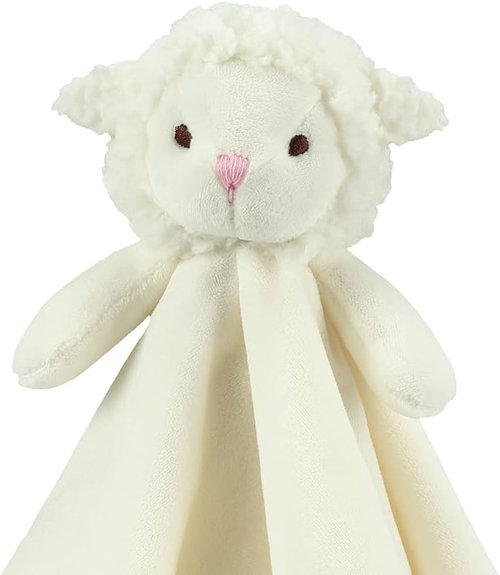 CREVENT Cozy Plush Baby Security Blanket - Soft Minky Lovey with Animal Face (Ivory Sheep)