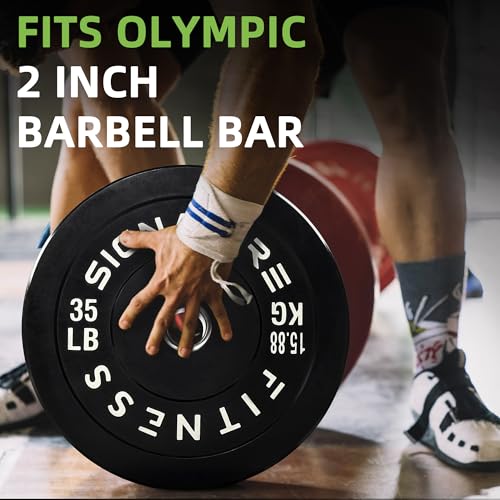 Fitvids Olympic Barbell 2-Inch Rubber Bumper Plate Weight Set for Strength Training, Multiple Options