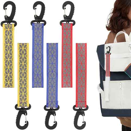 6Pcs Reflective Backpack Tags Reflective Keychain Backpack Reflector Straps reflective backpack pendants Reflective Gear for Backpack Clothes Wheelchair Cycling Walking Running