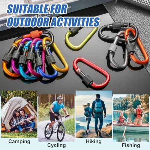 Cridoz Locking Carabiner D Ring Clips with Flat Key Ring