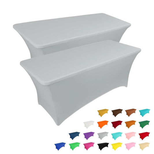 IVAPUPU 2 Pack 4FT Table Cloth for Rectangular Fitted Events Stretch Grey Table Covers Washable Cover Spandex Tablecloth Protector for Party, Wedding, Cocktail, Banquet, Festival