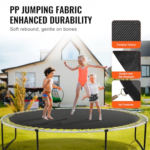 VEVOR Replacement Trampoline Mat, Jumping Mat Fits 12/13/14/15 ft Frame, Universal Jumping Round Trampoline, UV-Resistant Mat with Spring Tool & 72/80/92 V-Rings, Fit 5.5"/6.5"/7" Spring Length