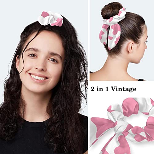 Work Caps Bouffant Surgical Cap with Hair Tie Cow Skin Print Pink Ponytail Holder Tie Back Scrub Hat