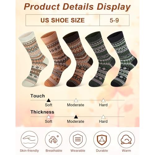 Senker Fashion Wool Socks for Women Men, Stocking Stuffers Gifts for Her Mom Boot Warm Soft Crew Sock for Winter Hiking