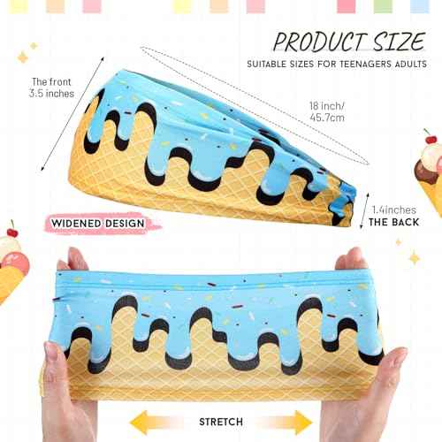 Ice Cream Headband Baseball Athletic Sweatband Moisture Wicking Workout Hairband Breathable Soft Elastic Sweatband for Men Women Keeps Head Fresh Clean Suitable Sizes Teenagers Adults