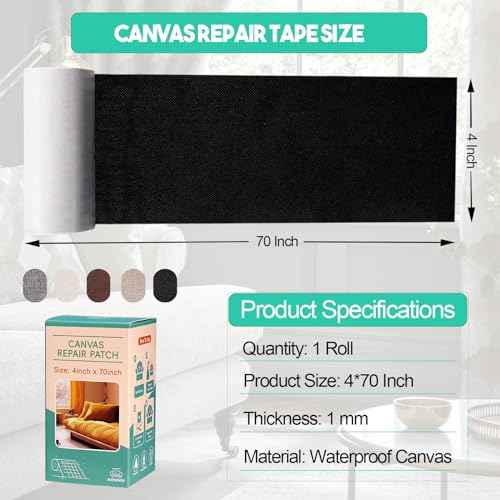 Canvas Repair Tape,Fabric Repair Patch,4¡¿70 Inches,Outdoor Gear Patch, Waterproof,Self-Adhesive for Repairing Boat Covers,Tents,Sofas,Patio Umbrellas,Lounge Chairs,Awnings