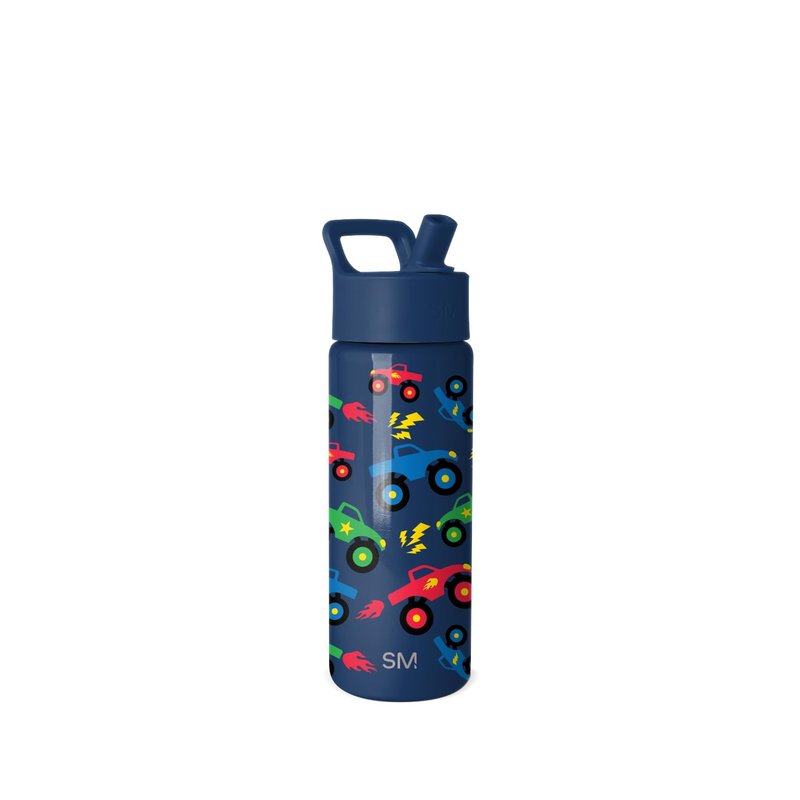 Simple Modern Kids Summit Water Bottle with Straw Lid | 18oz Stainless Steel Cup Insulated Tumbler for Boys, School | Monster Truck Rally