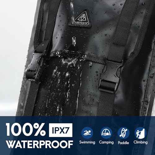 Haimont 100L Waterproof Backpack Large Roll Top Dry Backpacks Marine Dry Bags with Air Valve Travel Surfing Black/Grey