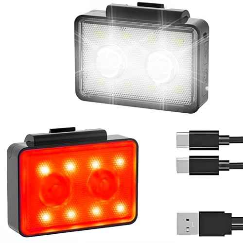 Bike Lights for Night Riding, USB Rechargeable, Front and Back, 3+4 Modes, Headlight and Taillight Set, IP44 Waterproof, Accessories, Night, (2 Pack)