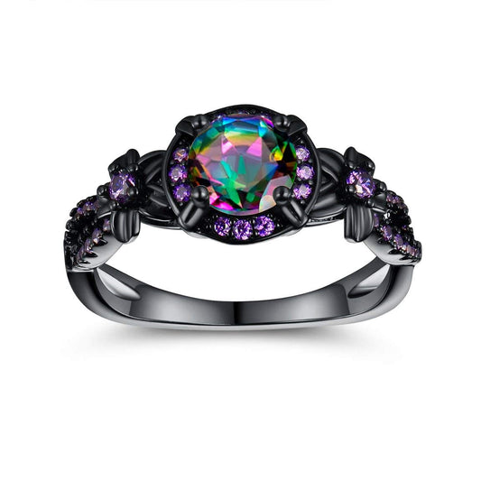 Women Eternity Rings18K Black Gold Plated Rainbow CZ Created Amethyst Gemstone Wedding Engagement Band for Bride Dainty Jewelry Gifts (8)