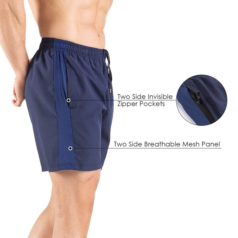 Gaglg Men's 5" Running Shorts 2 Pack Quick Dry Athletic Workout Gym Shorts with Zipper Pockets Navy/Green,Small