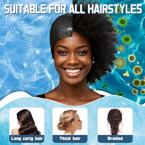 Whlae Extra-Large Swim Cap, Featuring A Durable Silicone Strap and Waterproof Ear Design, Suitable for Long Hair, Thick Curly Hair and African Braids
