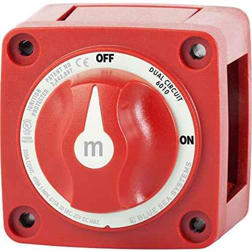 Blue Sea Systems 6010 m-Series Mini Battery Switch, 300A, 32V DC Dual Circuit, Red