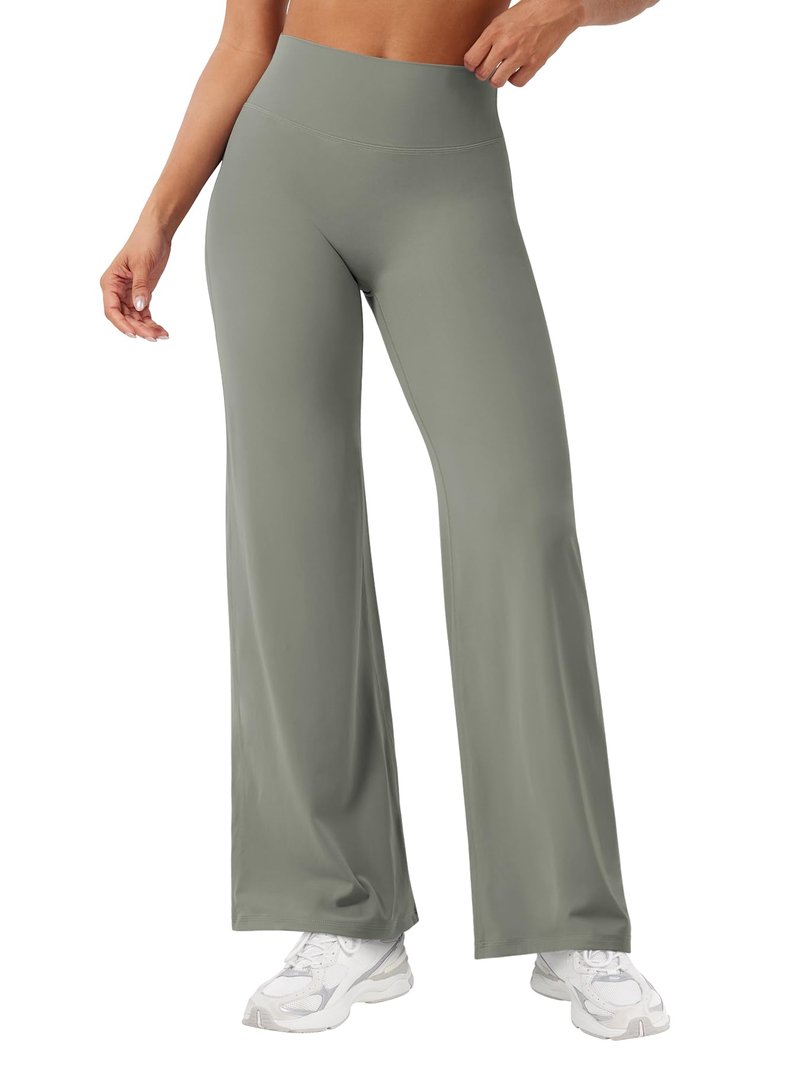 YEOREO Workout Leggings Womens No Front Seam Straight Leggings 29" High Waist Buttery Eddiy Gym Yoga Pants Gray Green L