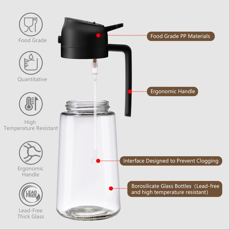 SWEET VIEW 2PCS Olive Oil Sprayer for Cooking, 16oz/470ml Glass Oil Dispenser/Pour Bottle, Kitchen Accessories, Kitchen Gadgets for Air Fryer, Salad, BBQ, with Stickers (Black,Green)