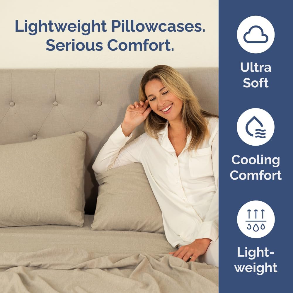 Standard Pillow Cases Set of 2 | Ultra-Soft Hotel Quality Covers - Comfy, Wrinkle-Free & Stain Resistant - Heathered Beige