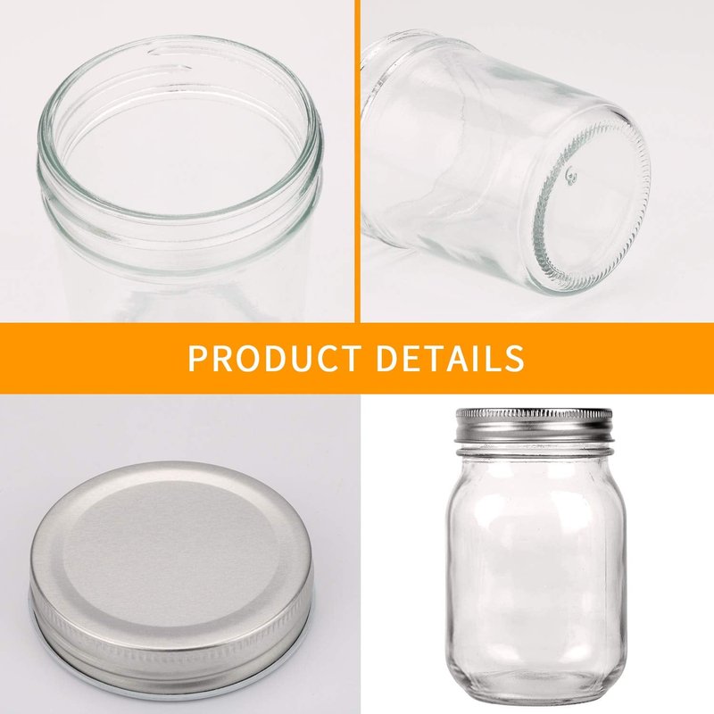 Accguan 16Pack 16oz Glass Mason Jars with Regular Airtight Lids, Clear Glass Jars Ideal for Canning, Pickling, Meal Prep, Jam, Honey, DIY Shower/Wedding Favors, Labels & Pen Included,Pint Canning Jars