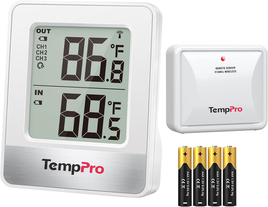 TempPro Wireless Indoor Outdoor Thermometer - 500FT Range Temperature Monitor for Home & Greenhouse