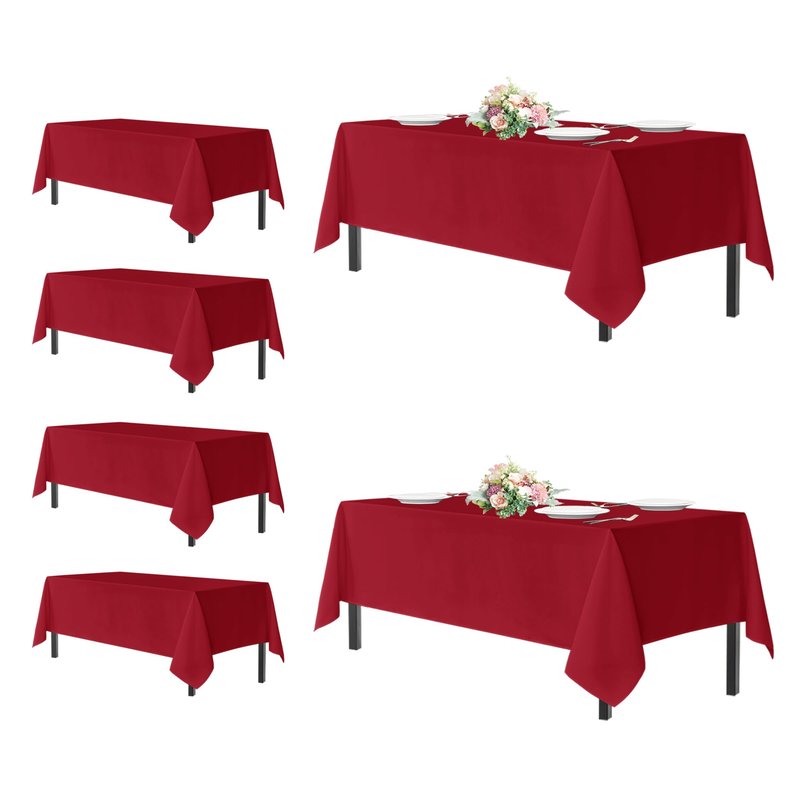 sancua Rectangle Tablecloths for 8 Foot Tables, 6 Pack - Washable Polyester Fabric Table Cloth for Wedding Party, Birthday, Banquet Reception, 60x120 Inch, Red
