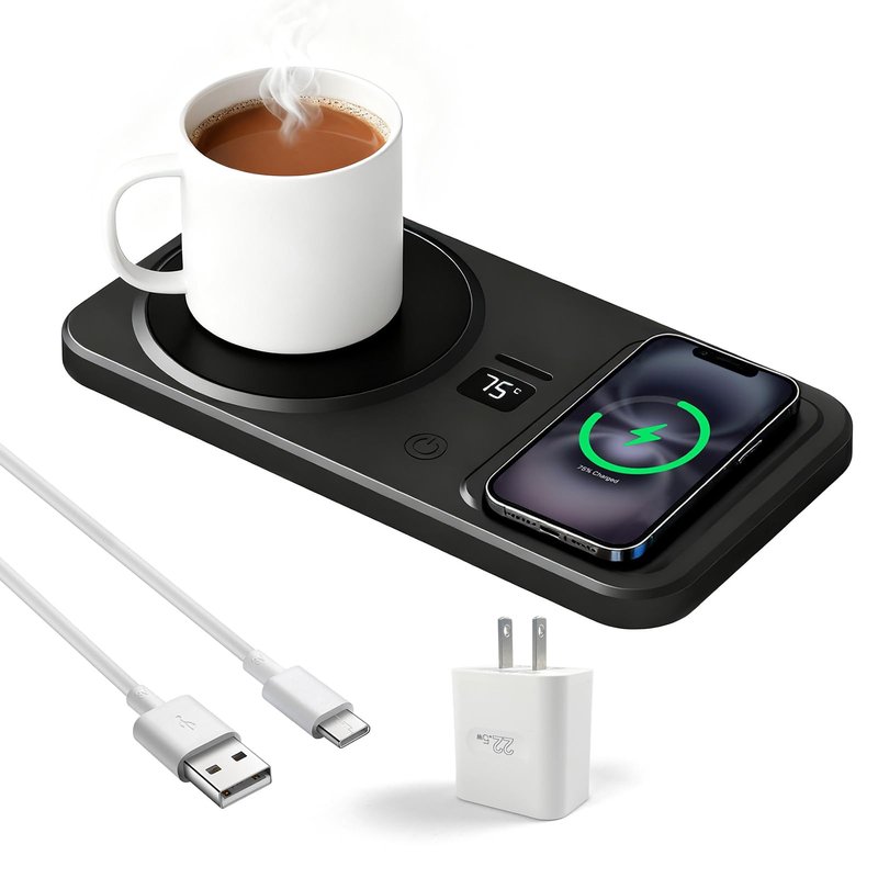 Wireless Coffee Mug Warmer Smart Cup Warmer for Office Desk,Multifunction Electric Beverage Warmer Plate, Type-C Heating Coaster Drink Warmer (Black)