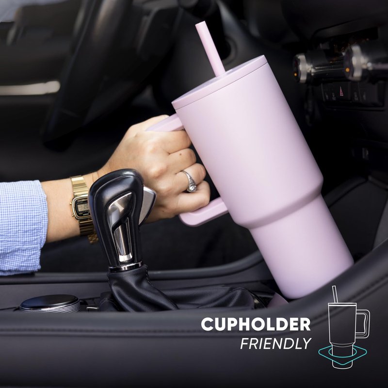 Simple Modern 40 oz Trek Tumbler with Handle and Straw Lid | Cup Holder Friendly Insulated Stainless Steel Travel Mug | Dragon Fruit