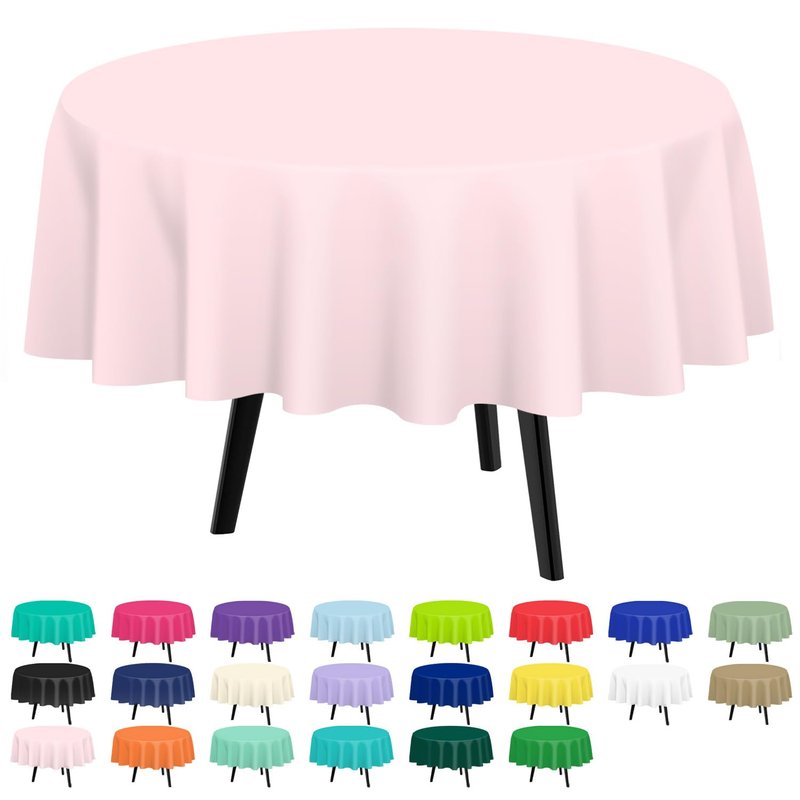 QIKSION Pink Round Tablecloth 2 Pack, 84 Inch Plastic Table Cloth Disposable for Parties