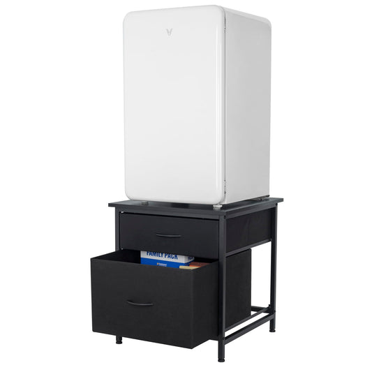 TDLEAYYD Mini Fridge Stand with 2 Drawer, Mini Fridge Organizer Stand Refrigerator Stand with Metal Frame for Dorm, Home, Kitchen, Black