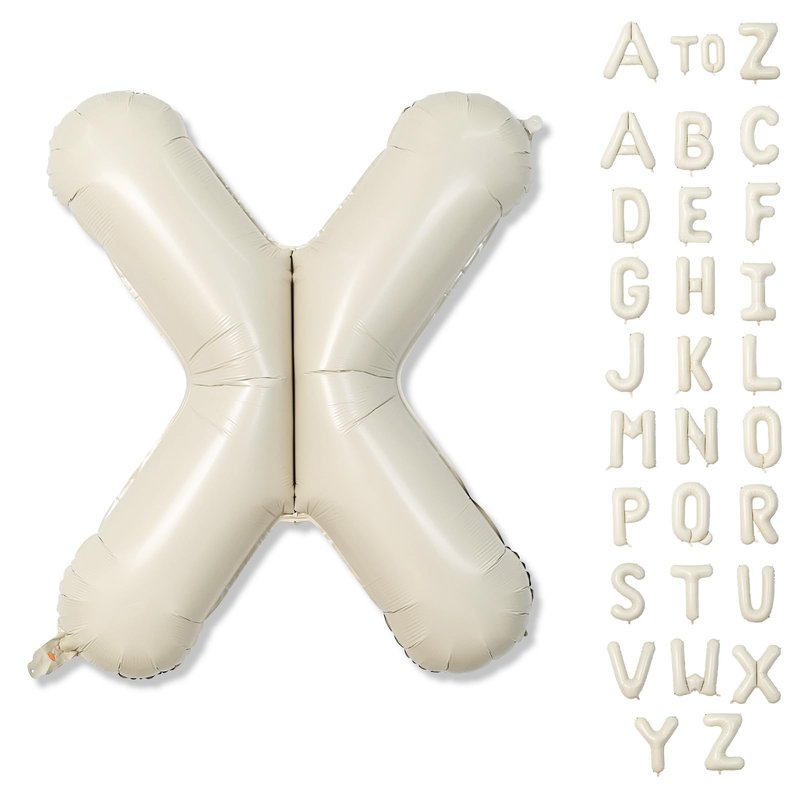 Giant Alphabet X Foil Name Balloons, Cream Ivory White Inflatable Word X Letters for Birthday Decor, 40 Inch Mylar Beige A-Z Custom Letter for Girls Baby Shower Party Decoration Supplies