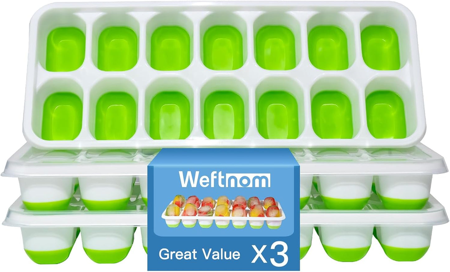 Silicone Ice Cube Tray - Easy-Release Stackable Design | 3 Pack with Lids - BPA-Free & Odor-Free