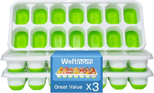 Silicone Ice Cube Tray - Easy-Release Stackable Design | 3 Pack with Lids - BPA-Free & Odor-Free