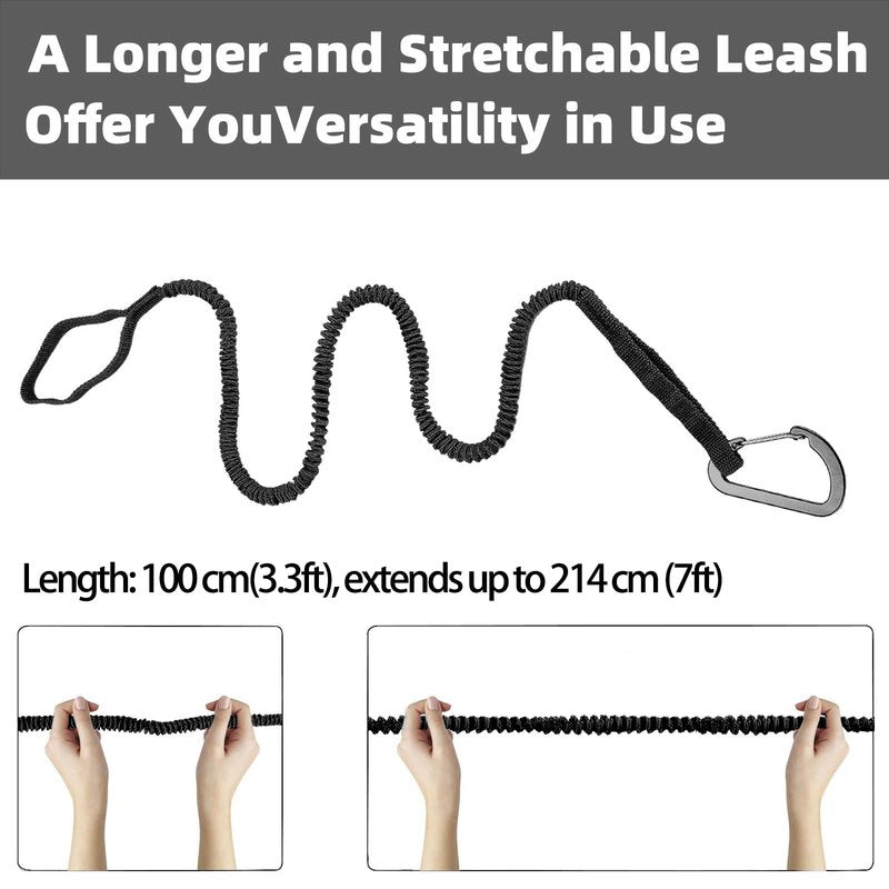 MOOCY Kayak Paddle Leash, 3-7 ft Stretchable Strap Lanyard for SUP, Canoeing, Fishing Accessories - Secure Bungee Rod Holder Tether(Black, 4 Pack)