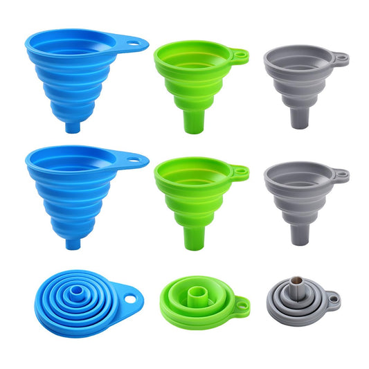 Skiennix Silicone Collapsible Funnels - 6 Pack Kitchen Set for Easy Filling | 3 Small & 3 Large, Food Grade