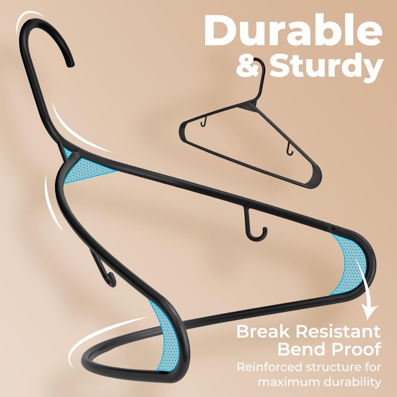 HOUSE DAY Plastic Hangers 20 Pack, Space Saving Clothes Hangers with Built-in Hooks, Durable & Strong Closet Organizers and Storage, Dorm Room Essential, Perfect for Shirts, Coat, Pants, Dress - Black