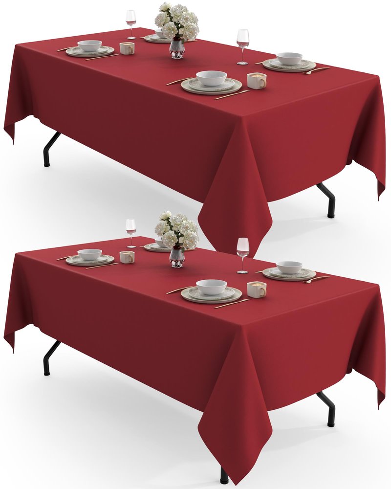 Pureegg Rectangle Table Cloth 60" x 102" – Durable Polyester Tablecloth Offers Reusable & Washable Protection, Ideal for Outdoor Party, Picnic, Wedding, Banquet and Birthday, 2 Pack, Red