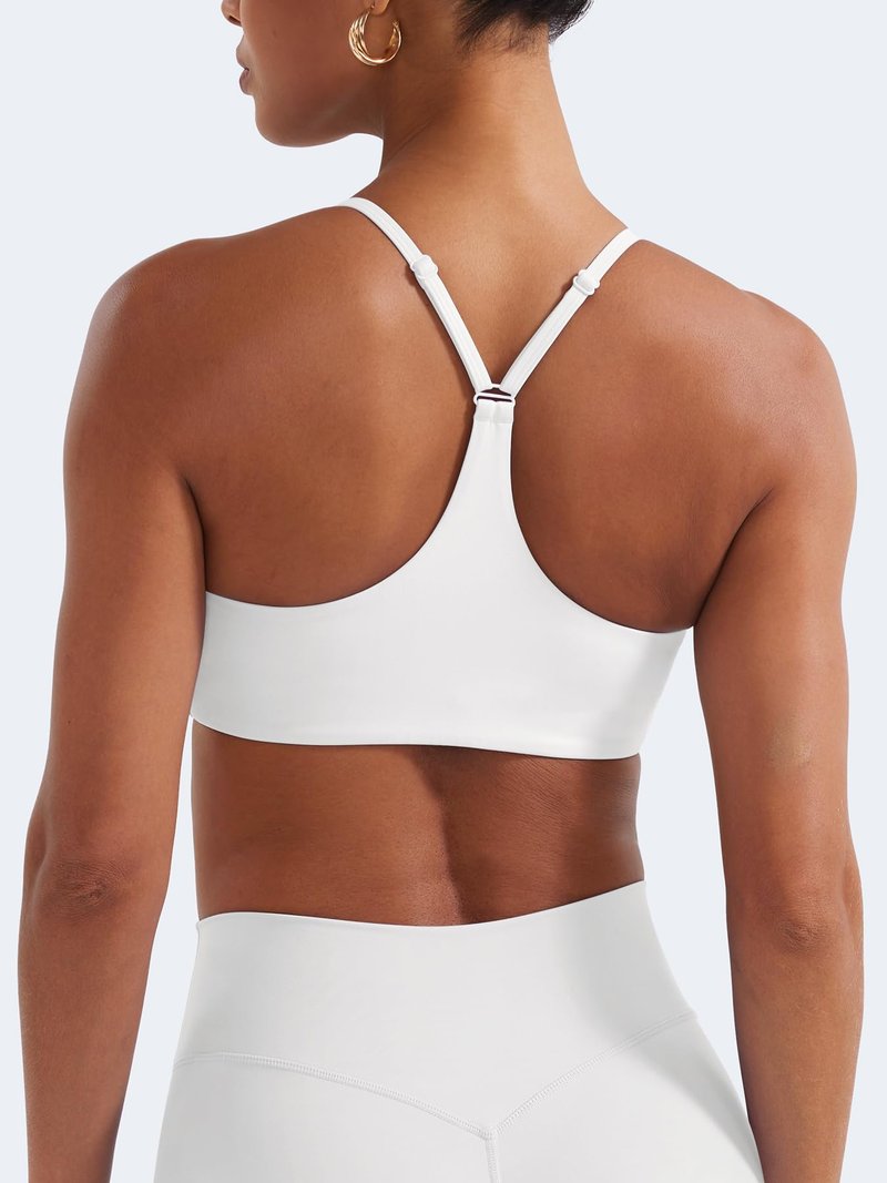 YEOREO CoreFlex Y Back Sports Bras for Women Padded Racerback Bra Paisely Light Impact Adjustable Straps Gym Workout Tops White M