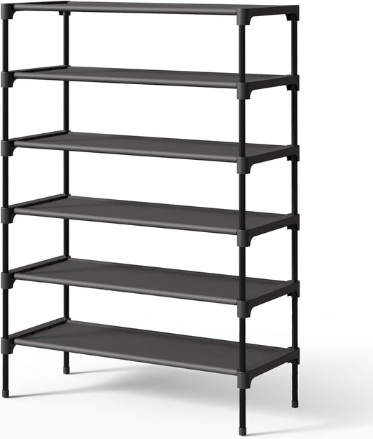 Kitsure Shoe Rack - Stackable Non-Woven Shoe Organizer for Closet & Entryway | 6-Tier, 27.5" Wide, Black