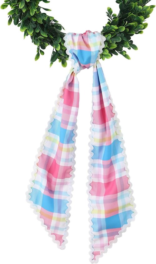 DYSHAYEN Wreath Sash - Canvas RIC Rac Trim for Front Door | Rainbow Gingham Indoor/Outdoor Decor