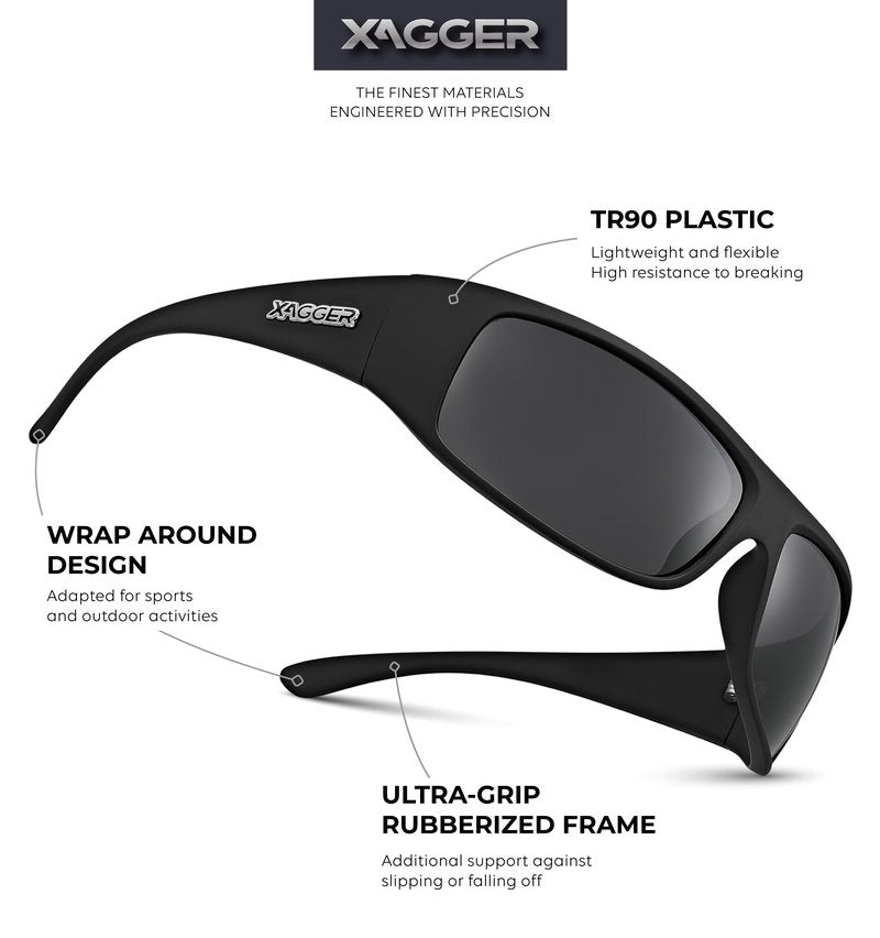 Xagger Sports Polarized Sunglasses for Men Wrap Around TR90 Frame Driving Fishing Running Sun Glasses