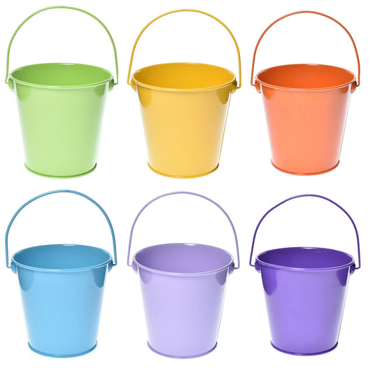 TAKMA Colored Metal Buckets with Handle, 6 Pack 5.91 Inch Galvanized Iron Pail Bucket for Kids,Classroom,Crafts,and Party Favors (Multi-Colored)