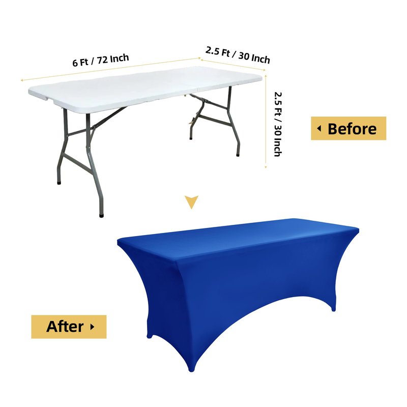 ZarzaaSik 6-Pack 6ft Spandex Table Covers for Rectangle Standard Folding Tables - Wrinkle Resistant Stretch Tablecloths - Ultimate Fitted Table Protector for Parties, Trade Shows, Wedding
