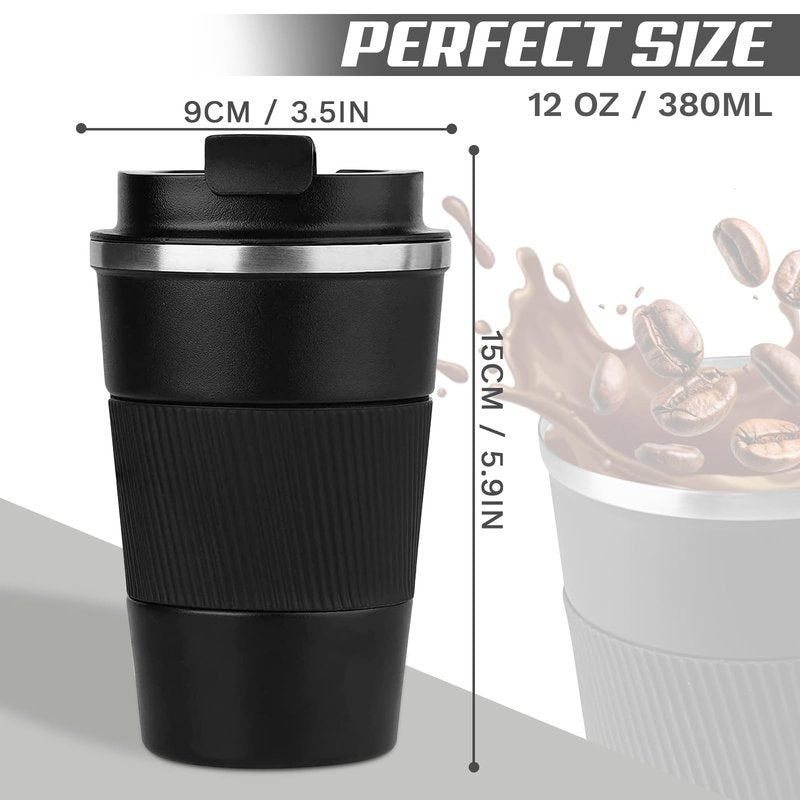 SPLMIFA Vacuum-Insulated Stainless Steel Travel Coffee Mug, Leak-Proof Reusable Coffee Cup with Lid - Keep Hot & Cold Drinks for Hours, Durable Insulated Tumbler for Men & Women(3rd-Black, 12OZ)