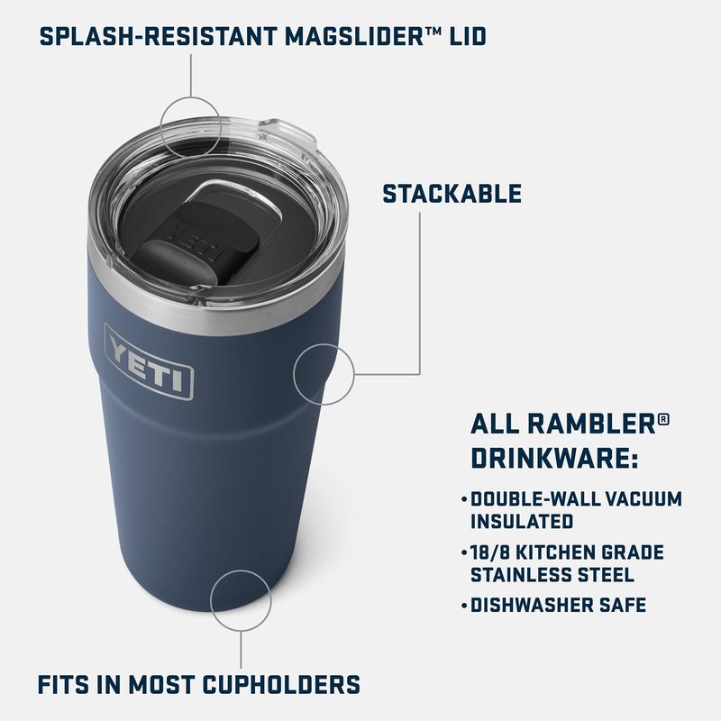 YETI Rambler 20 oz Stackable Tumbler, Stainless Steel, Vacuum Insulated with MagSlider Lid, Black