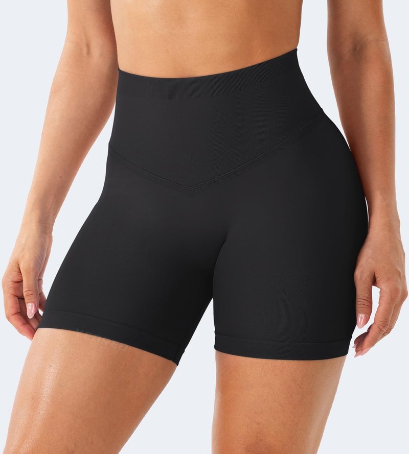 YEOREO Workout Shorts Womens Butt Lifting 4.5" Seamless Hidden Scrunch High Waist Gym Tummy Control Christiy Biker Shorts Black M