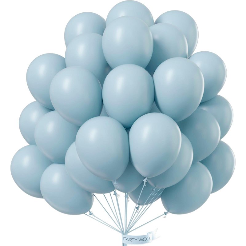 PartyWoo Dusty Blue Balloons 101pcs 12 Inch Light Blue Aqua Boho Latex Helium Balloons for Wedding Graduation Baby Shower Gender Reveal Bachelorette Birthday Under The Sea Party Decorations Blue-F28