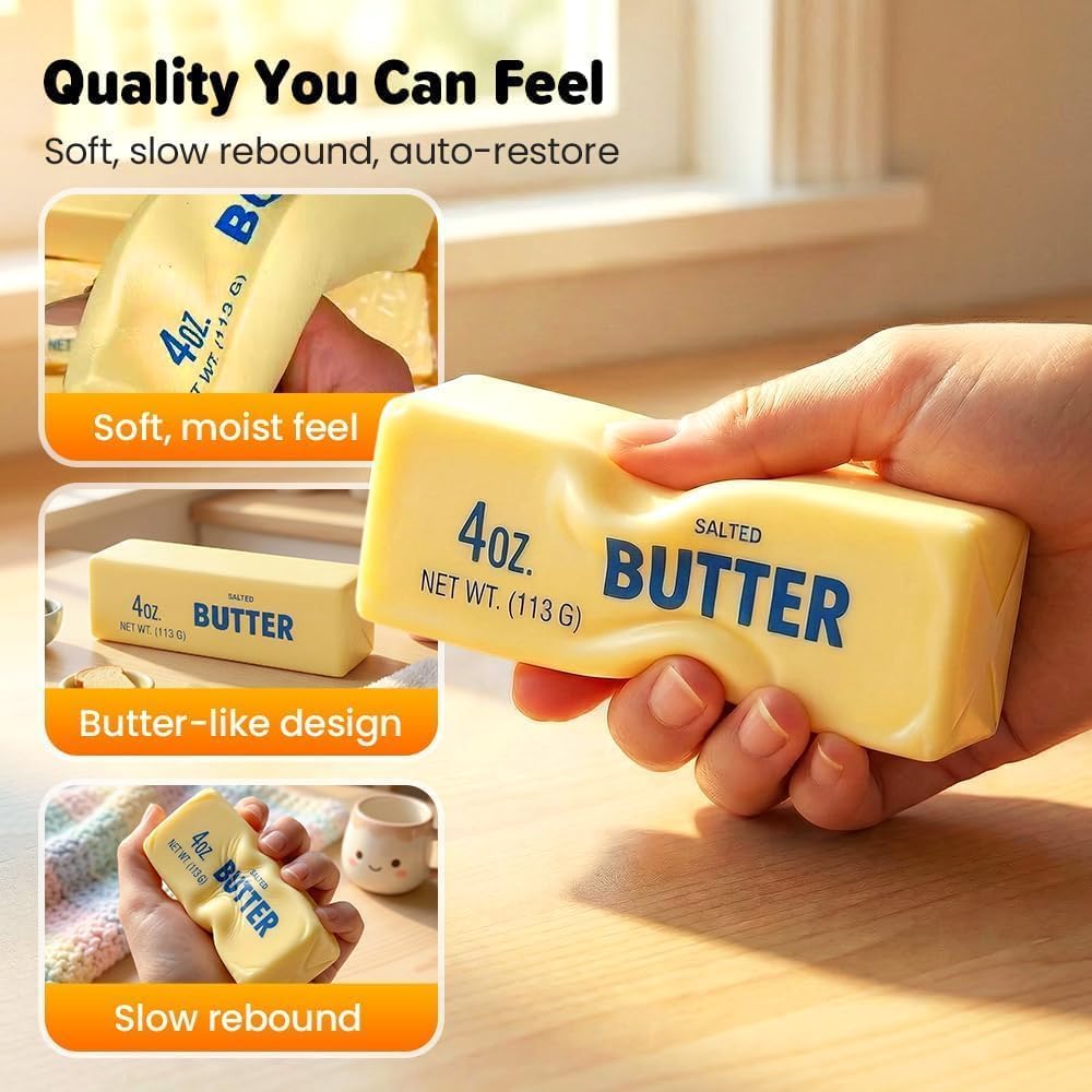 Skiennix Realistic Butter Stick Squeeze Ball - Soft Stress Relief Fidget Toy | Slow Rebound, Beige