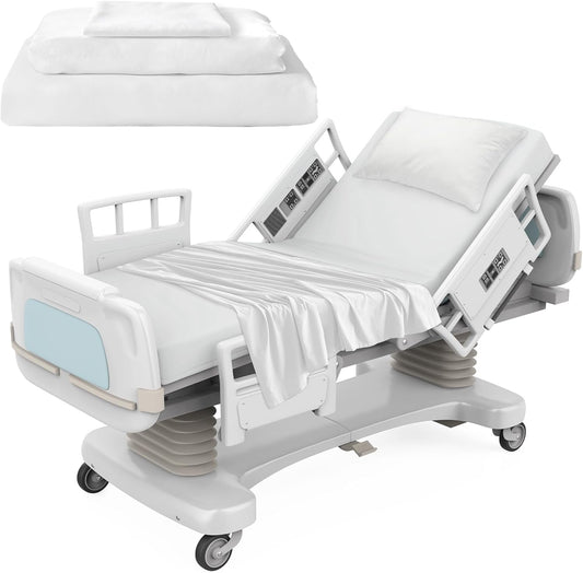 Regine Switzerland Hospital Bed Sheets Set - 3-Piece White Bedding with Fitted Sheet 36"x84"x14"