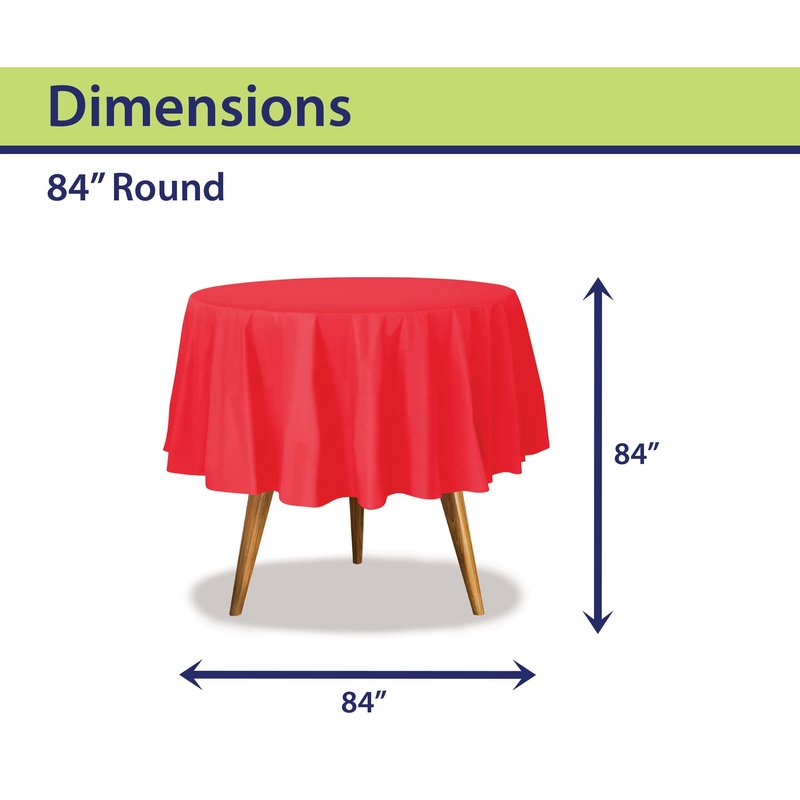 Party Dimensions Red Disposable Plastic Tablecloth for Round Tables (12 Pack) 84 inches Table Cloths for Parties, Events & Weddings, Indoors & Outdoors, Plastic Table Cover