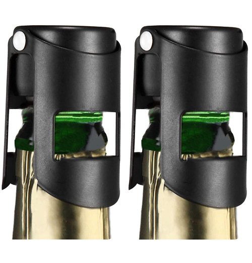 HYZ Champagne Stoppers 2Pack - Stainless Steel Sparkling Wine Bottle Stopper with Pure Silicone Air Tight Seal - Professional Wine Saver for Champagne，Prosecco and Cava (Black)